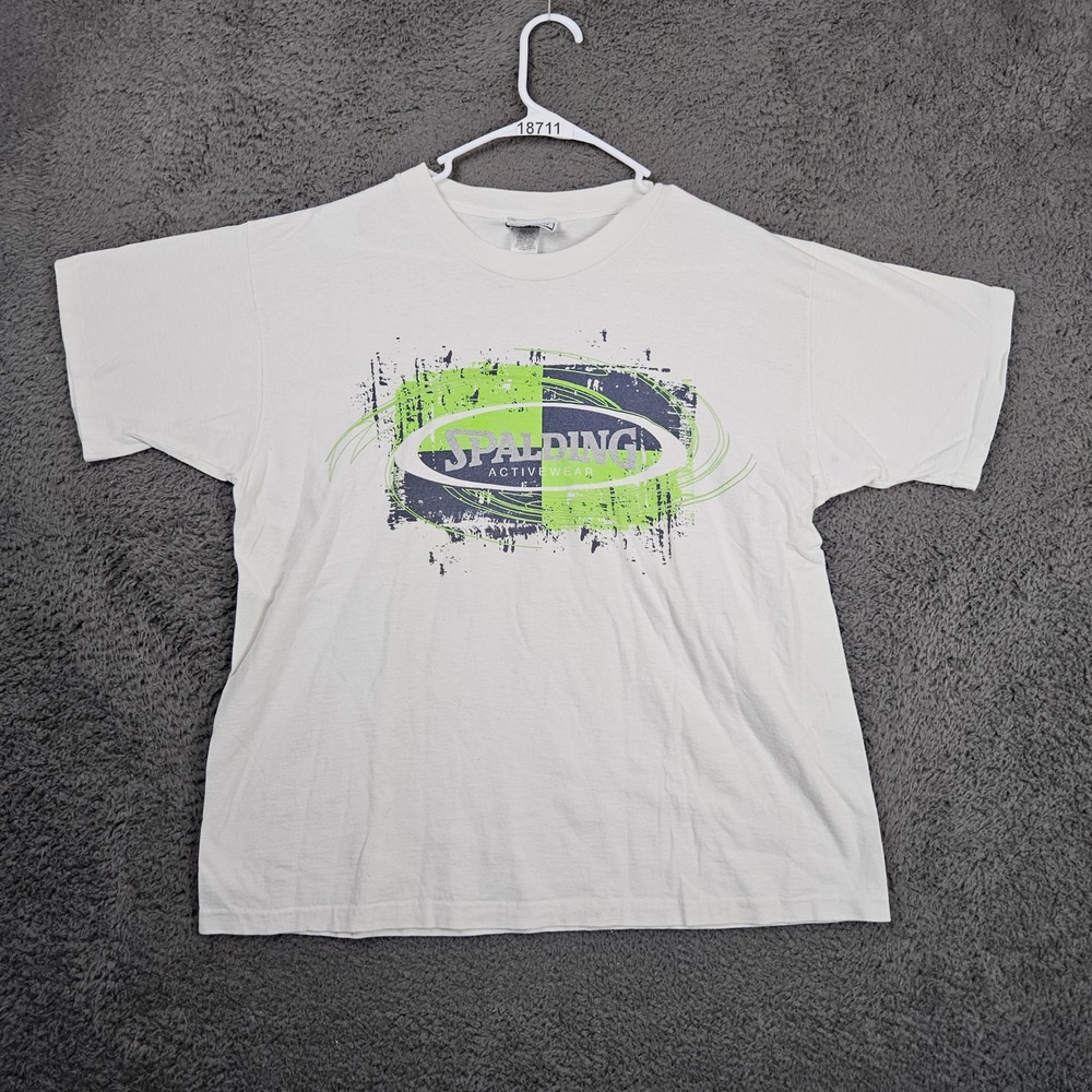VTG Spalding Activewear Mens T Shirt White One Size Graphic Print Made USA‎